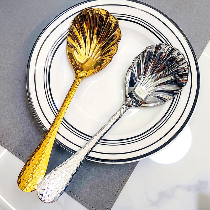 Shell-Shaped Stainless Steel Serving Spoon | Fan Design Serving Spoon QXL