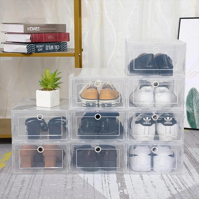 6-Pack Stackable Transparent Shoe Boxes | Foldable Organizer Shoe Storage Box QXL