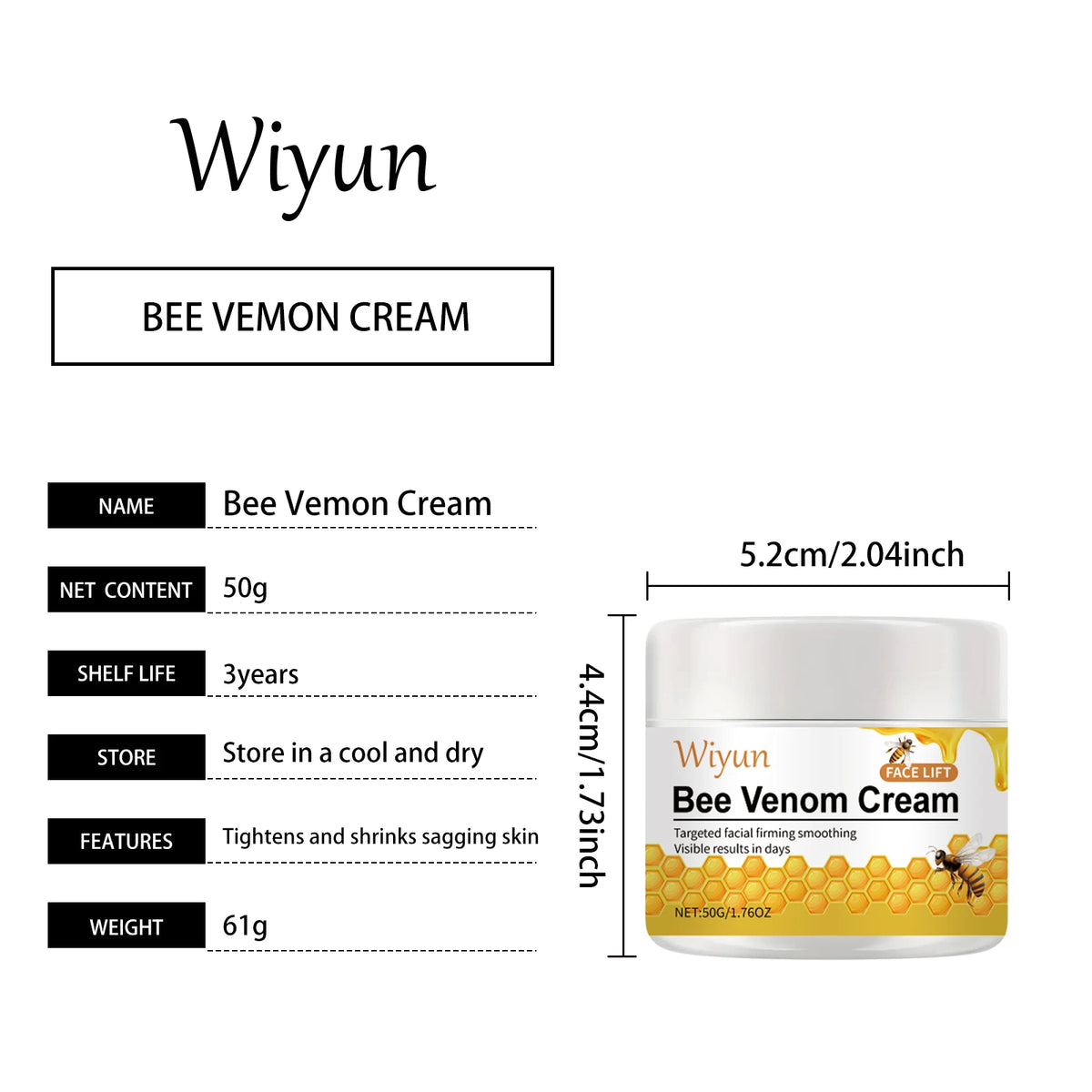 WIYUN Bee Venom Anti-Wrinkle Firming Cream 50g | All Skin Anti-Wrinkle Face Cream QXL