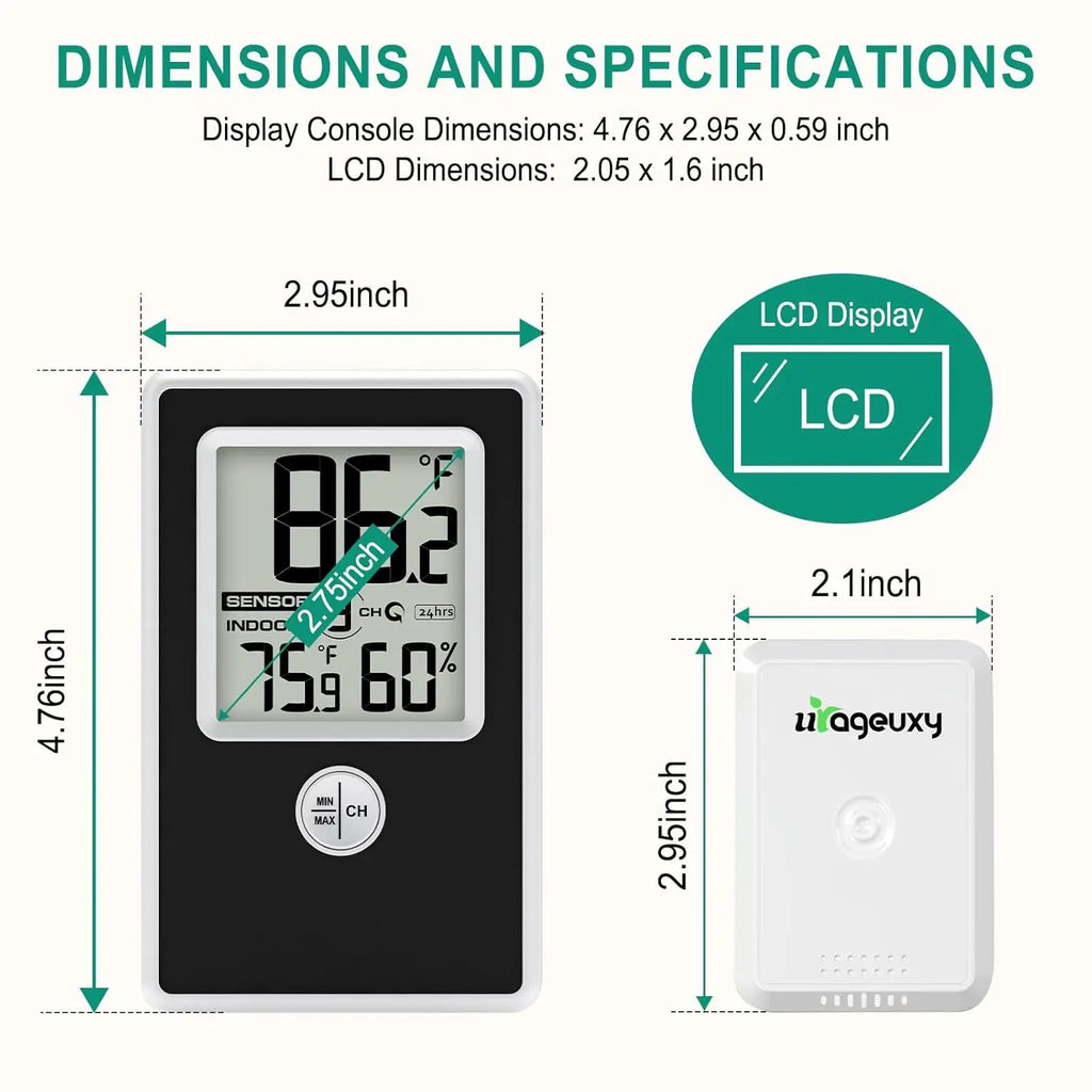 Wireless Thermometer Hygrometer | Remote Sensor & Min/Max Record Thermometer Hygrometer QXL
