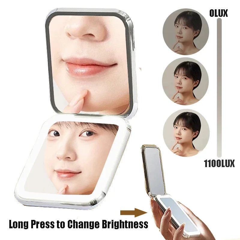 LED Folding Makeup Mirror 5X Magnifying Portable Travel Mirror LED Makeup Mirror QXL