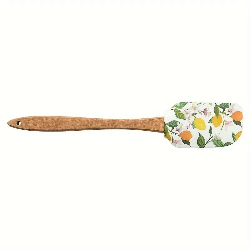 Floral Silicone Spatula Set with Wooden Handle | Baking Silicone Spatula Set QXL