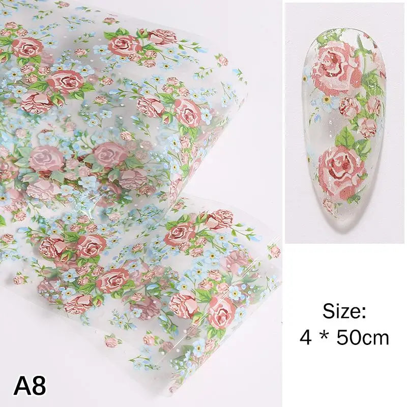 Rose Flower Nail Art Transfer Foil Stickers | 100cm DIY Strip Nail Foil Stickers QXL A8