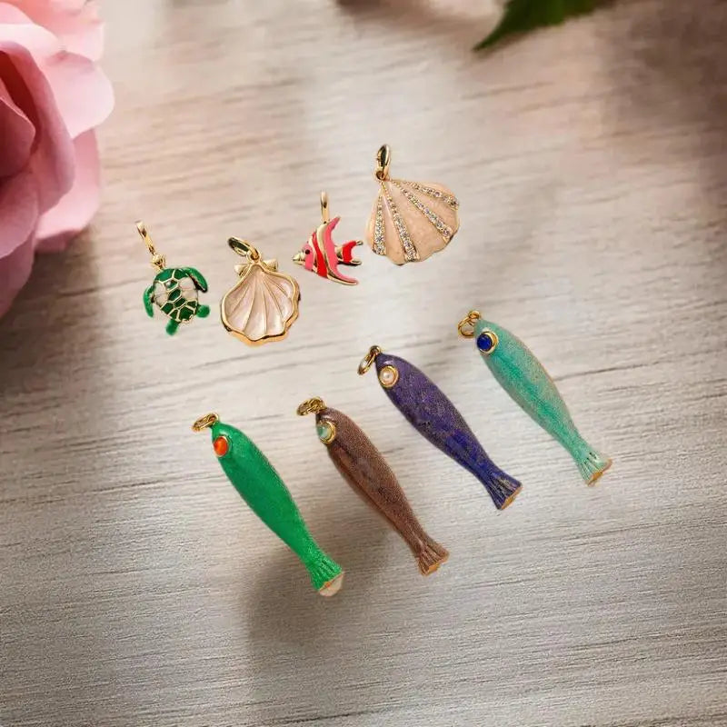 Retro Fish & Shell Charms | DIY Ocean Jewelry Pendants Jewelry Charm Pendant QXL