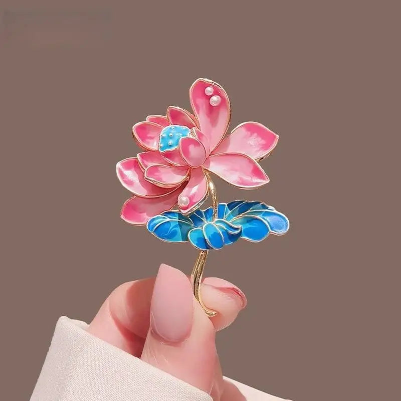 Enamel Lotus Flower Brooch Pin for Women | Floral Fashion Enamel Brooch Pin QXL