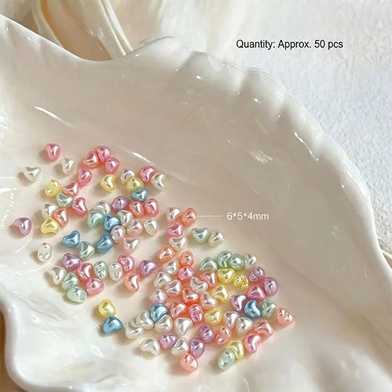 50-Pc 3D Star & Heart Nail Charms | Pearlescent Kawaii Nail Art Nail Art Charms QXL A2