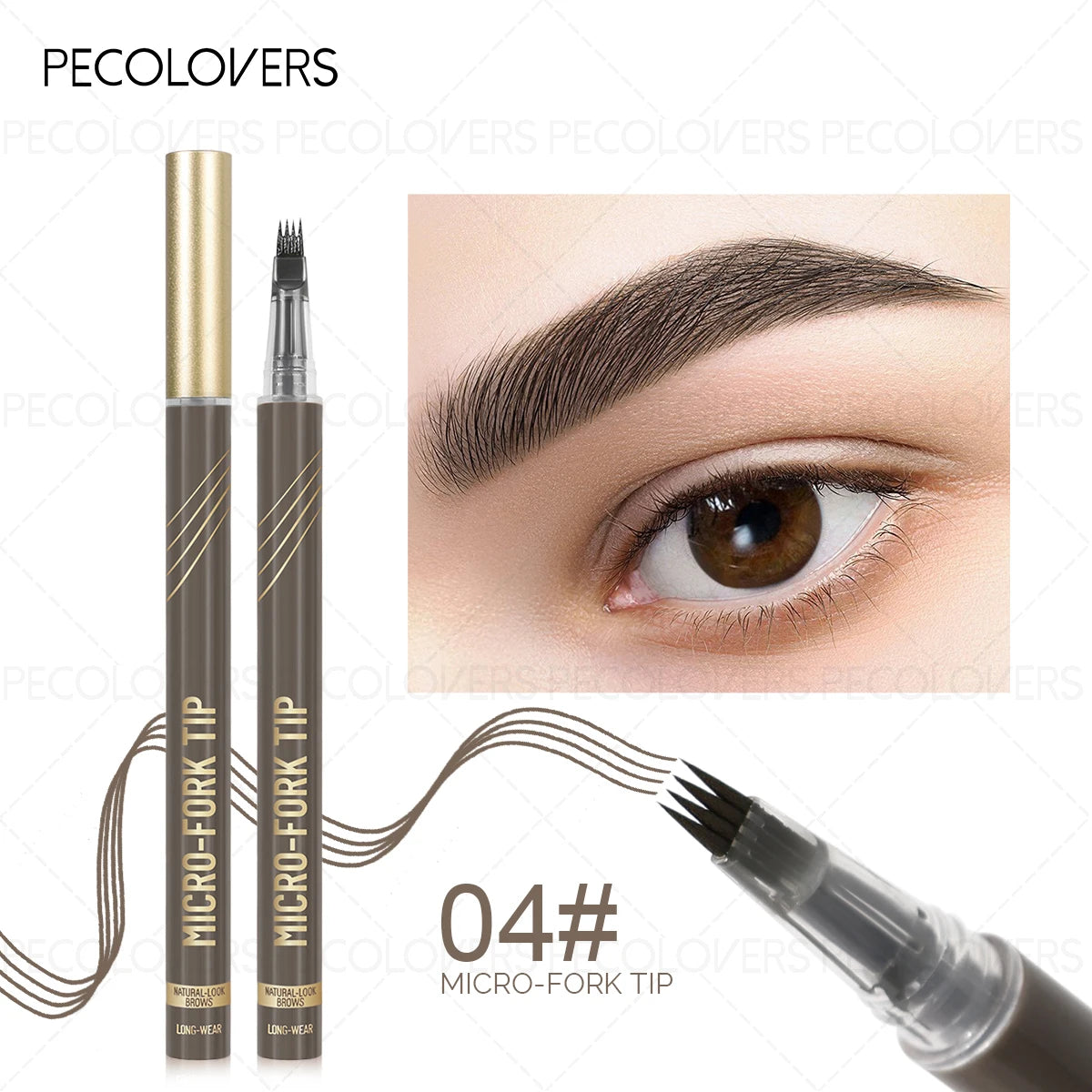 PECOLOVERS 4-Fork Liquid Eyebrow Pencil – Waterproof & Natural Liquid Eyebrow Pencil QXL 04