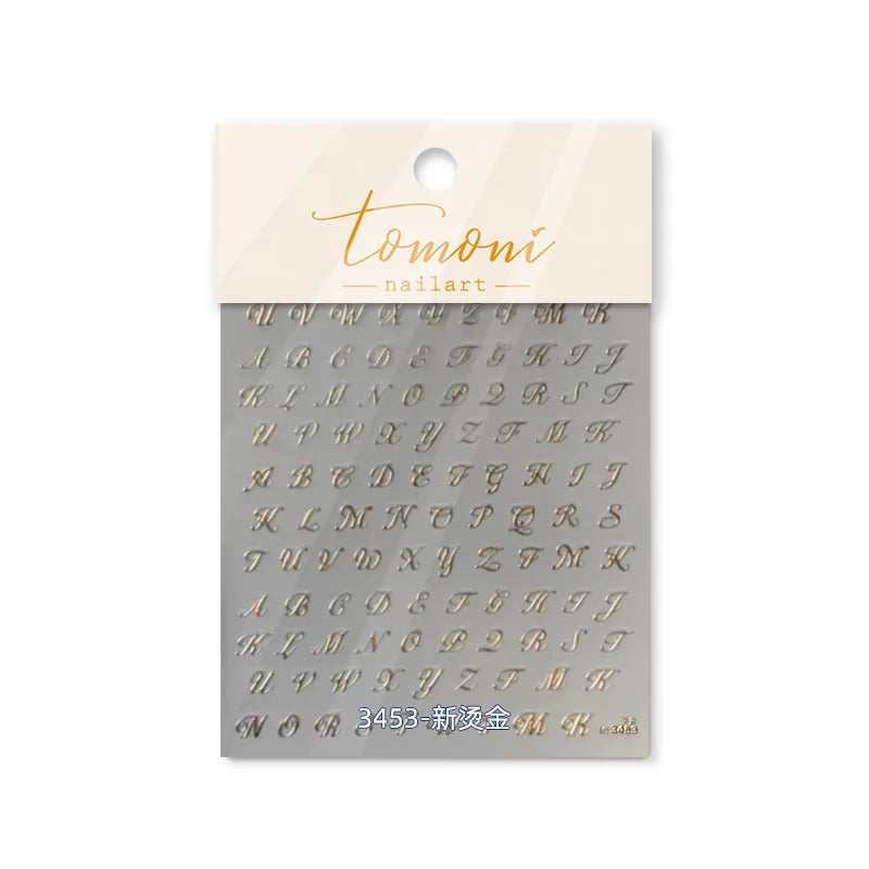5D Hot Stamping Alphabet Nail Stickers – Gold & Silver Letters Nail Art Stickers QXL