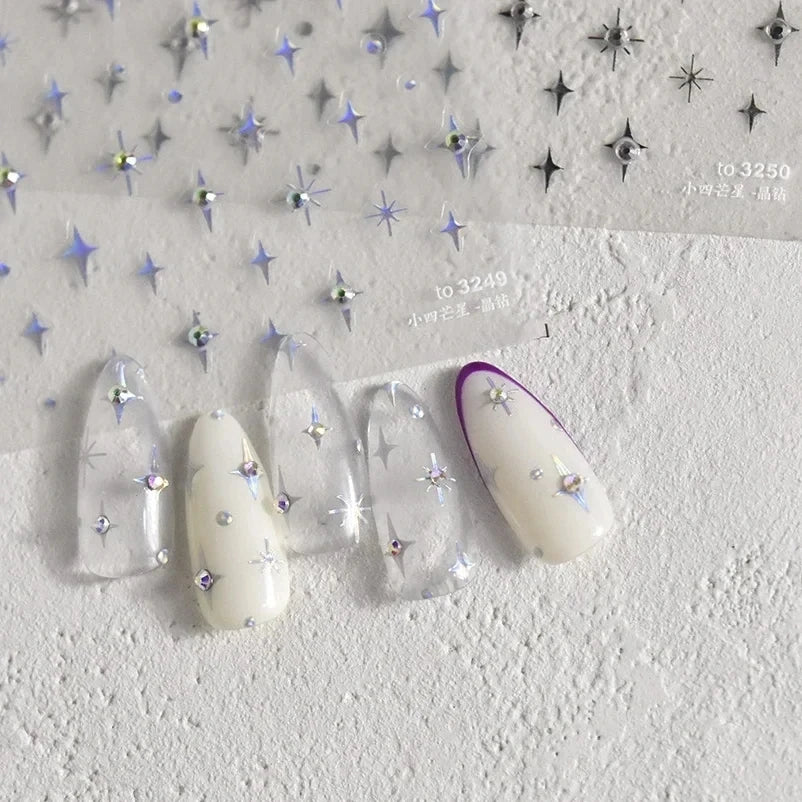 5D Laser Gold Silver Star Rhinestone Self-Adhesive Nail Stickers Nail Art Stickers QXL