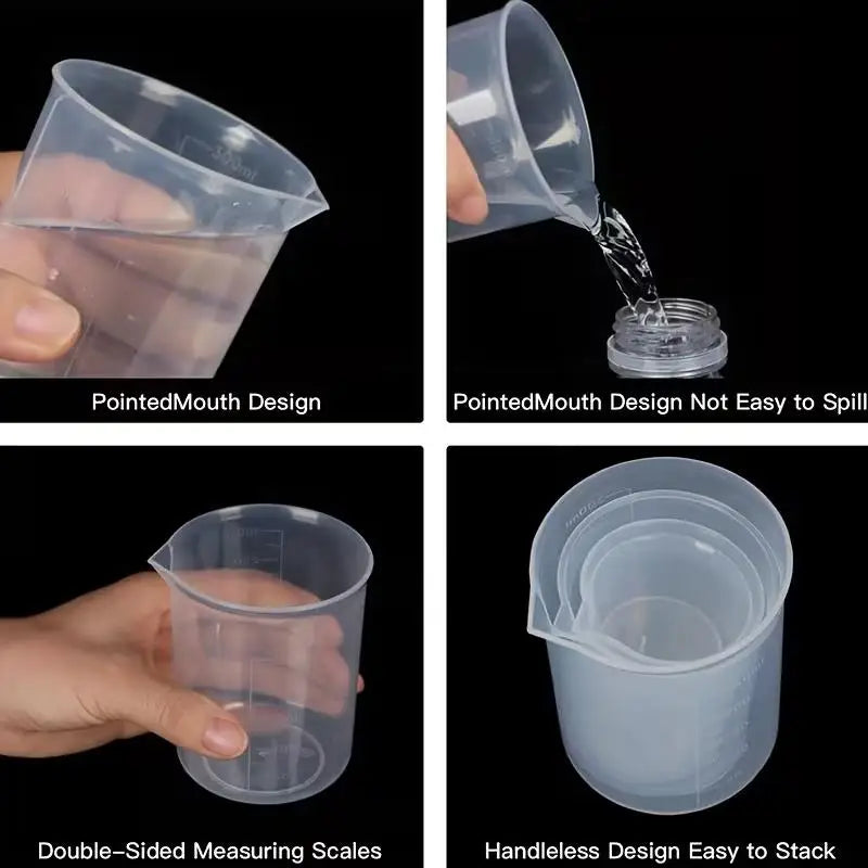 5-Pack Plastic Measuring Cups – Reusable Lab Beakers, 5 Sizes Measuring Cup Set QXL