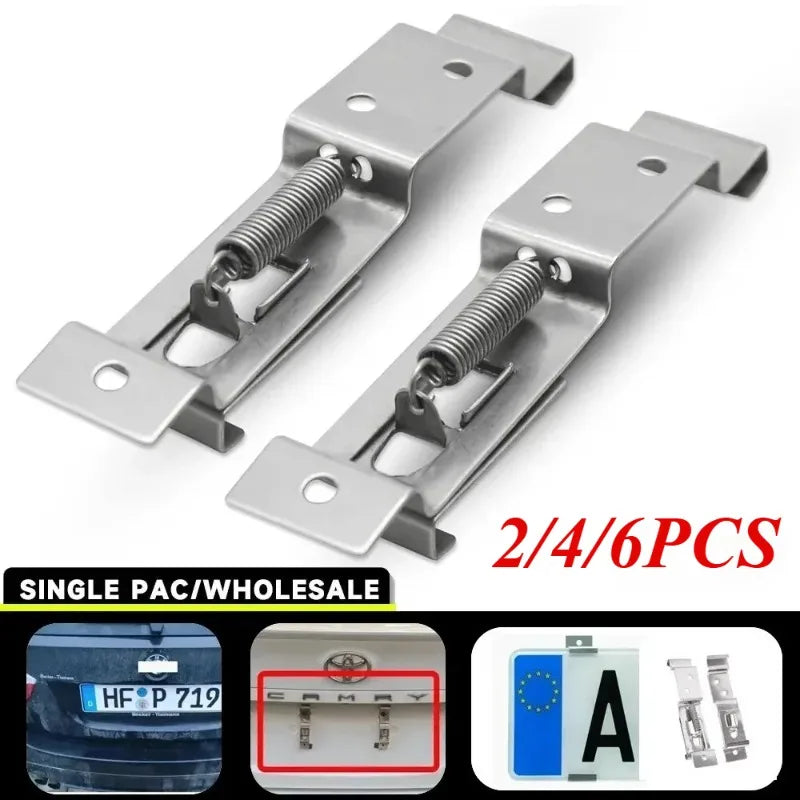Spring-Loaded Stainless Steel License Plate Clips | 2/4/6-Pack License Plate Bracket QXL