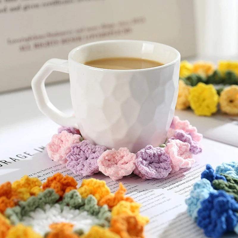 Handmade Crochet Flower Coaster | 2-in-1 Bouquet & Cup Mat Decorative Coaster QXL