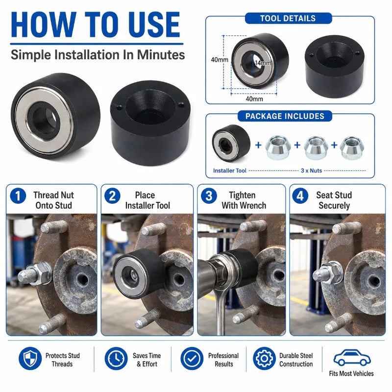 Wheel Stud Installer Tool with Bearing | M12 M14 Lug Bolt Kit Wheel Stud Installer QXL