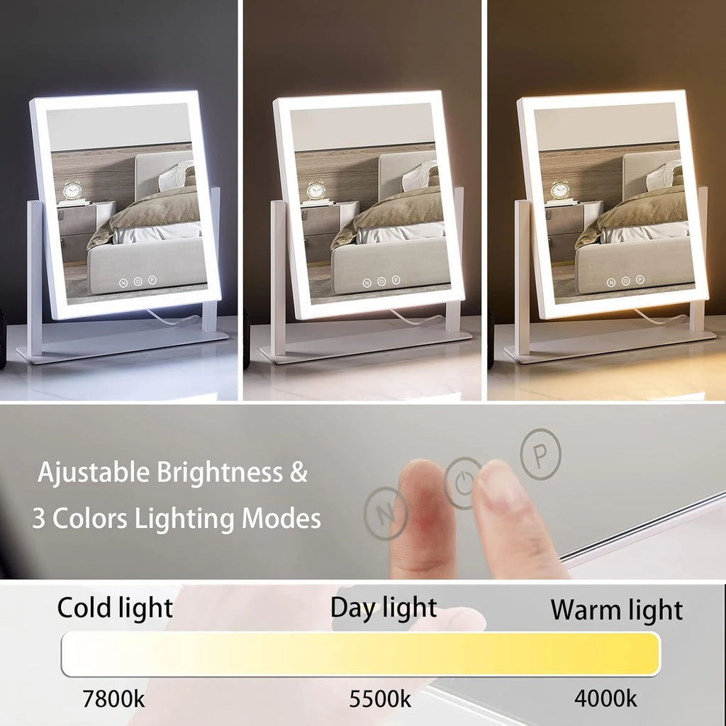 Hollywood Vanity Mirror – 10X Magnifier & 3-Color Dimmable Light Lighted Makeup Mirror QXL