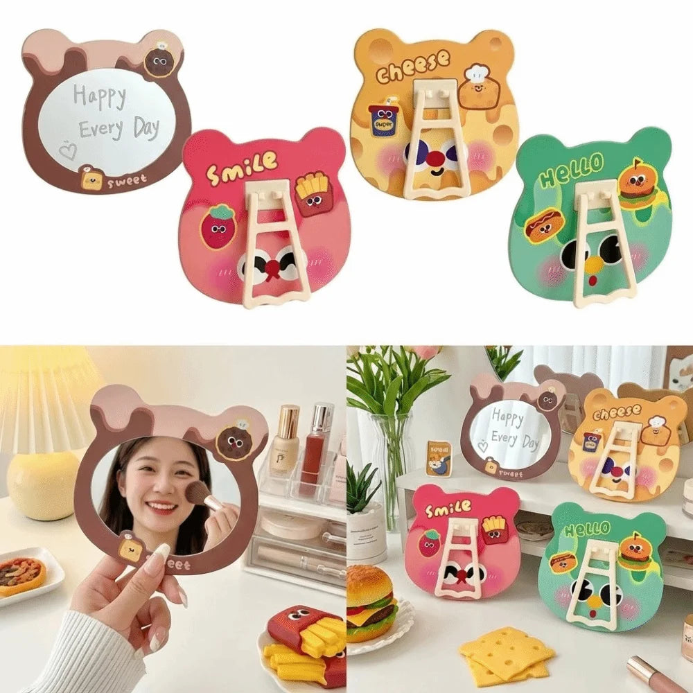 Cute Bear Head Foldable Vanity Mirror | Stand or Wall Mount Foldable Vanity Mirror QXL