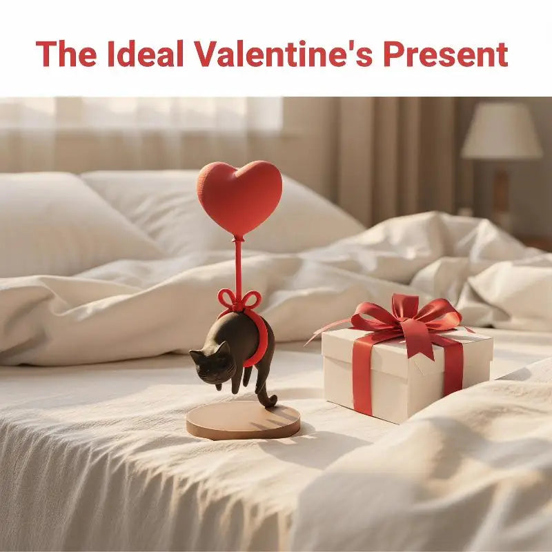 3D Printed Cat Heart Balloon Figurine | Resin Home Decor Resin Figurine Decor QXL
