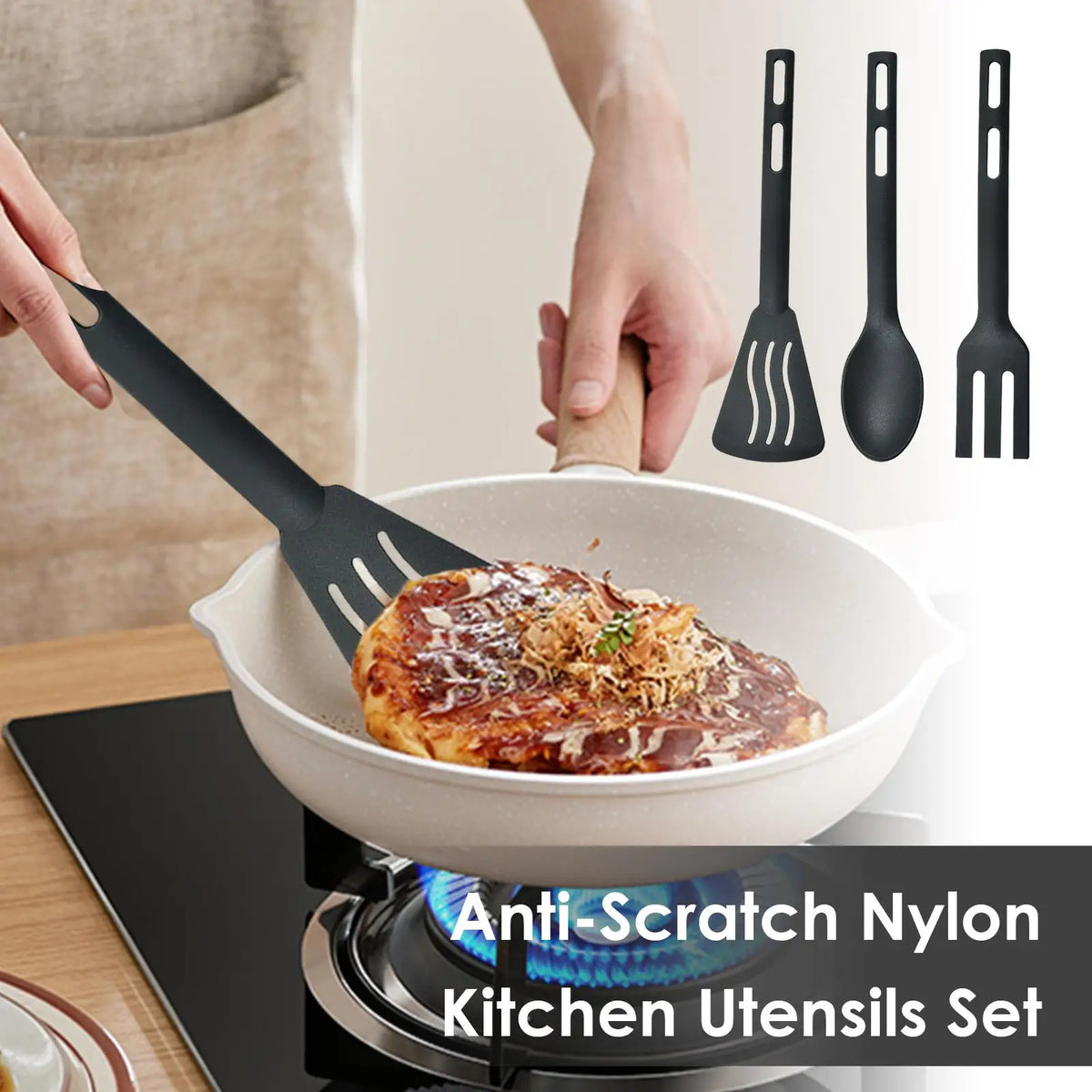 3-Piece Nylon Kitchen Utensil Set – Turner, Spoon & Fork Kitchen Utensil Set QXL