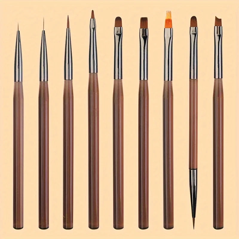 9-Piece UV Gel Nail Art Brush Set | Liner & Acrylic Pens Nail Art Brush Set QXL