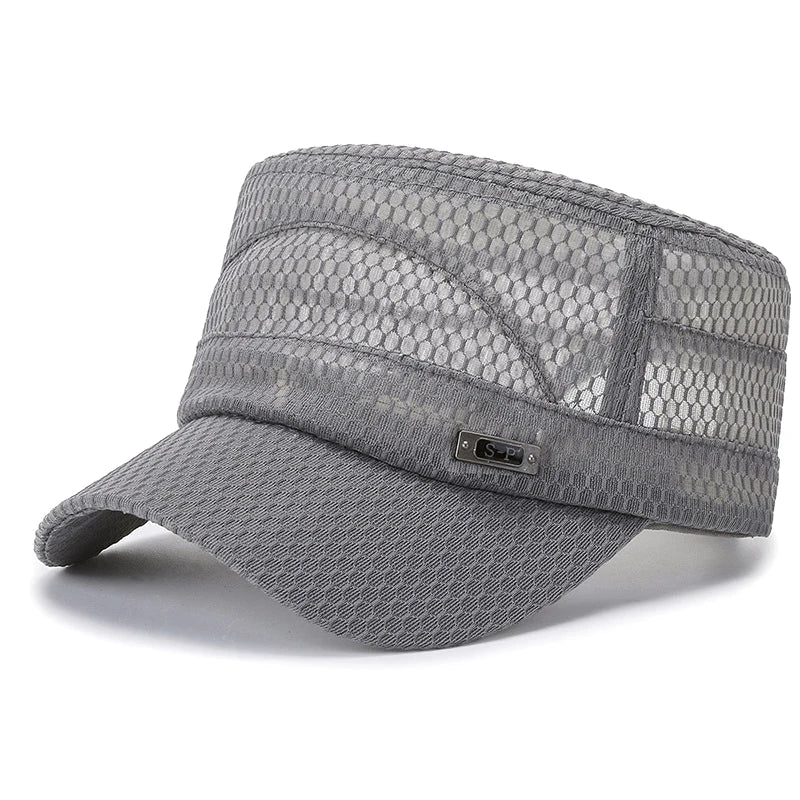 Men's Mesh Snapback Cap | Breathable Flat Bill Trucker Hat Snapback Trucker Cap QXL A5