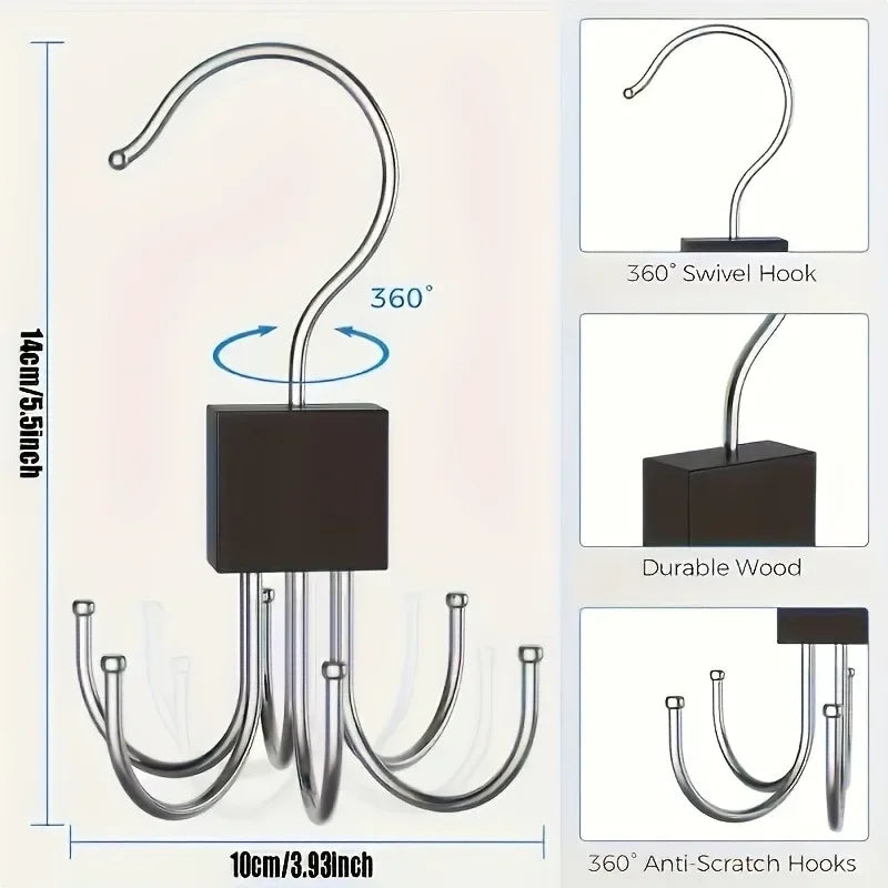 Rotating Wardrobe Rack | 6-Hook Belt, Tie & Scarf Organizer Wardrobe Hook Rack QXL