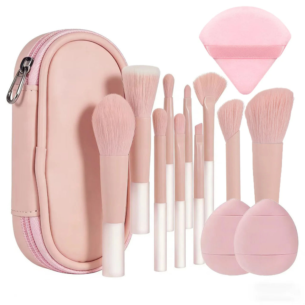 10-Piece Travel Makeup Brush, Sponge & Powder Puff Kit Travel Makeup Brush Set QXL