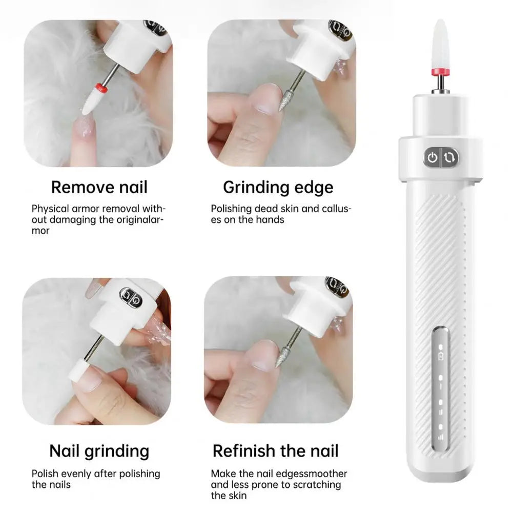 Electric Nail Drill 3-Speed USB Rechargeable Manicure Grinder Electric Nail Drill QXL
