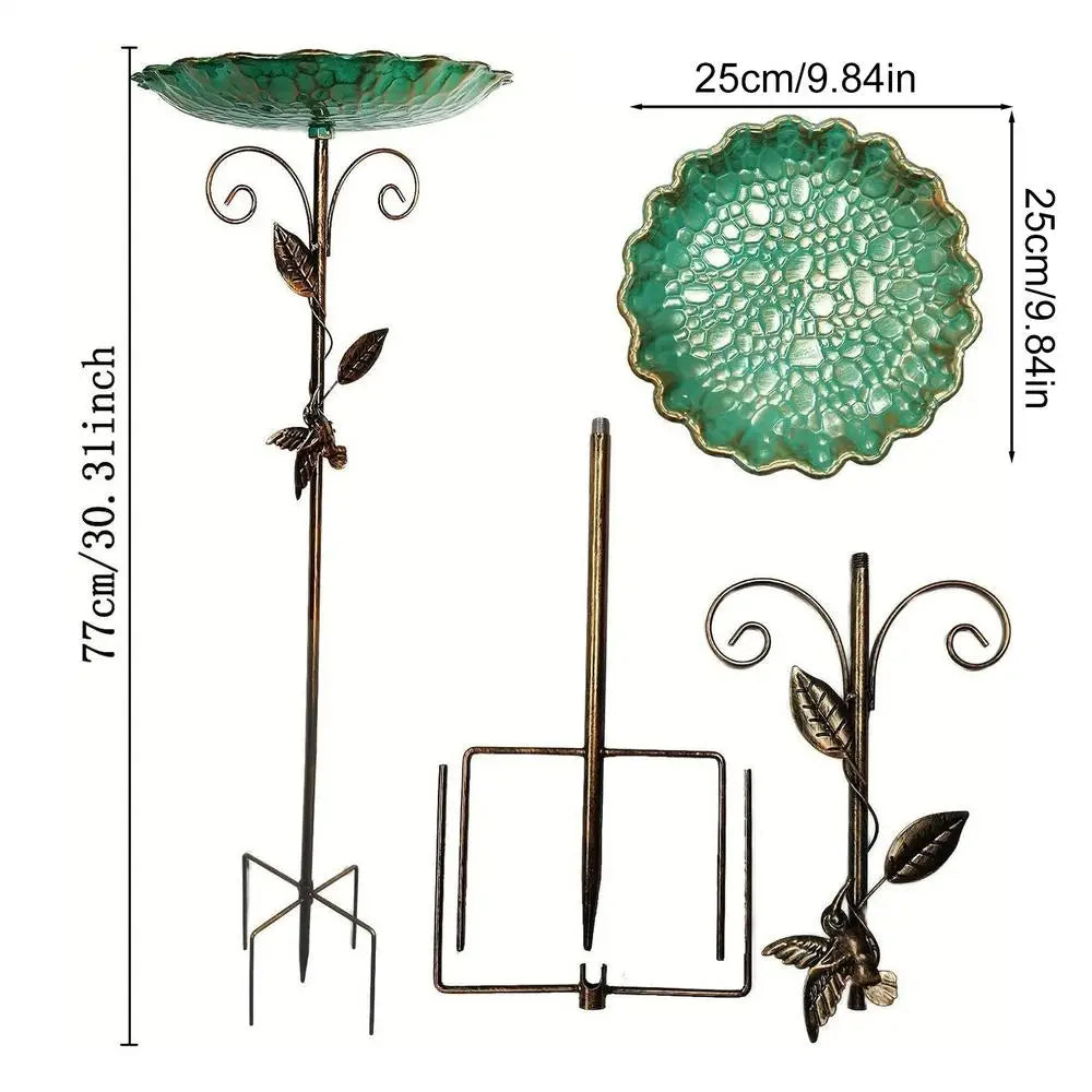 Height-Adjustable Metal Bird Bath & Feeder | Yard & Patio Bird Bath & Feeder QXL Green