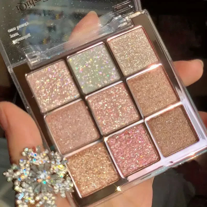 9-Color Glitter Eyeshadow Palette | Rose Pink Gold Shades Eyeshadow Palette QXL