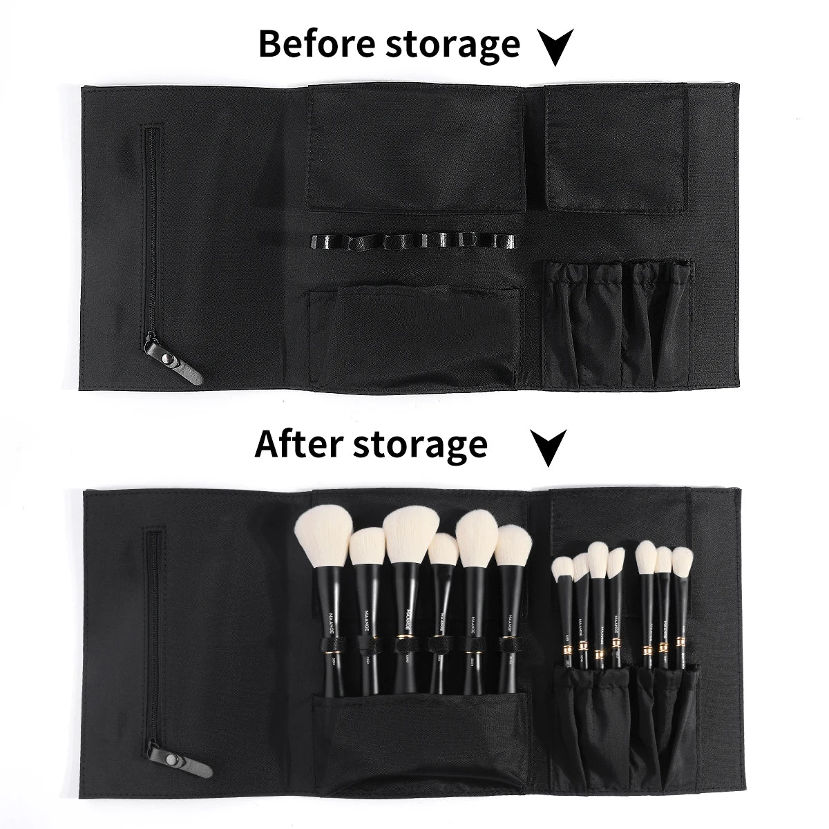 MAANGE 13-Pc Double-Ended Makeup Brush Set & Storage Bag Makeup Brush Set QXL