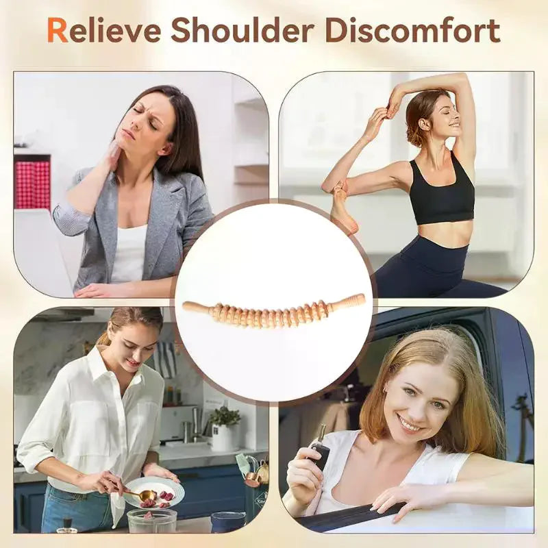 16-Roller Wooden Fascia Massage Roller | Back, Legs & Arms Body Massage Roller QXL