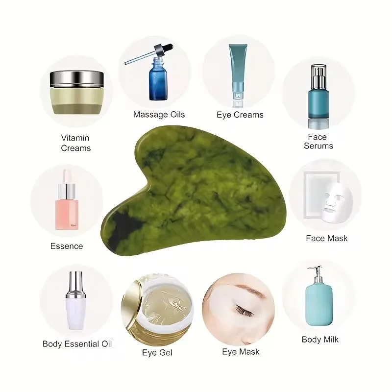 2-in-1 Facial Contour Brush & Jade Gua Sha Massager Tool Gua Sha Face Tool QXL