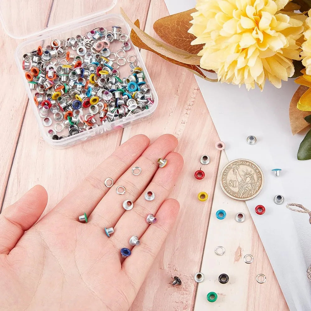 200-Set Metal Eyelets & Grommets 3mm | 10 Colors with Washers Craft Eyelets & Grommets QXL
