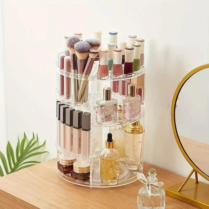 Clear 360° Rotating Makeup Organizer | Countertop Cosmetic Shelf Makeup Organizer QXL
