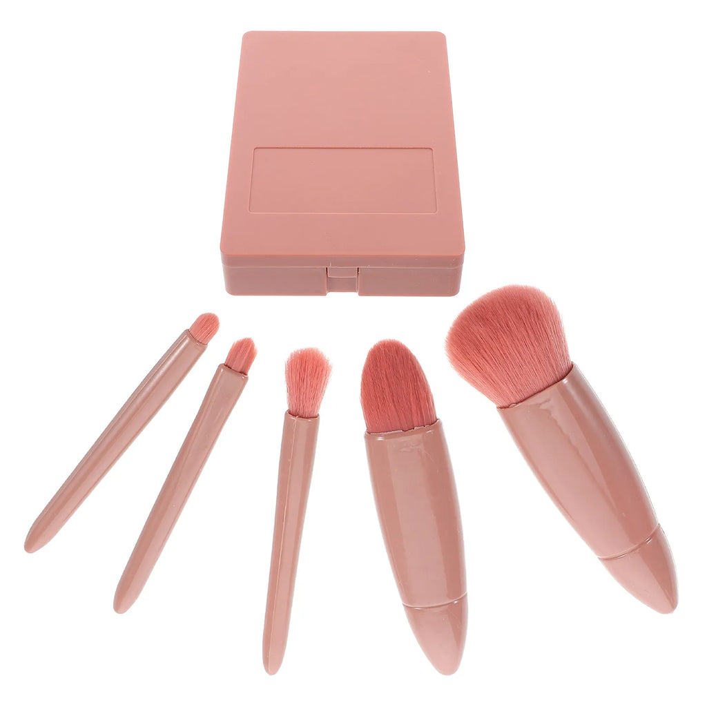 Travel Makeup Brush Set with Mirror Case – 5 Mini Brushes Travel Makeup Brush Set QXL