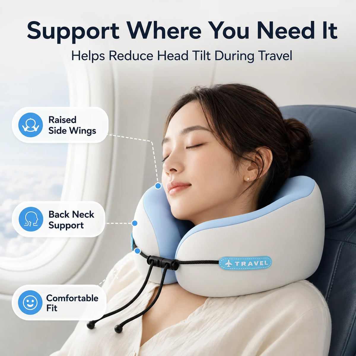 Dual-Peak Memory Foam Travel Neck Pillow with Storage Case Travel Neck Pillow QXL