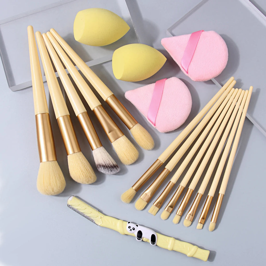 KOSSHOW 18-Pc Yellow Makeup Brush Set | Beginner Kit Makeup Brush Set QXL