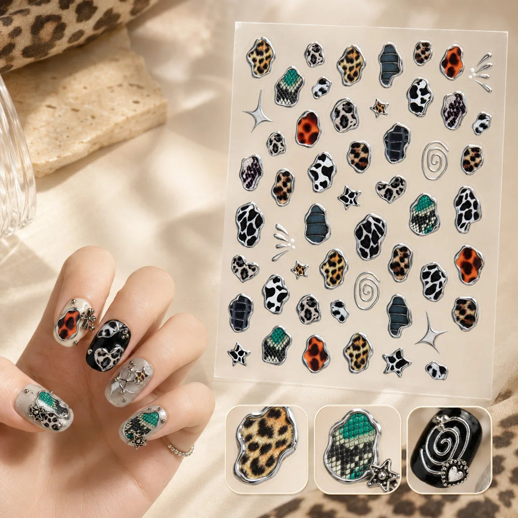 5D Self-Adhesive Nail Stickers | Leopard Snake Stone Designs Nail Art Stickers QXL