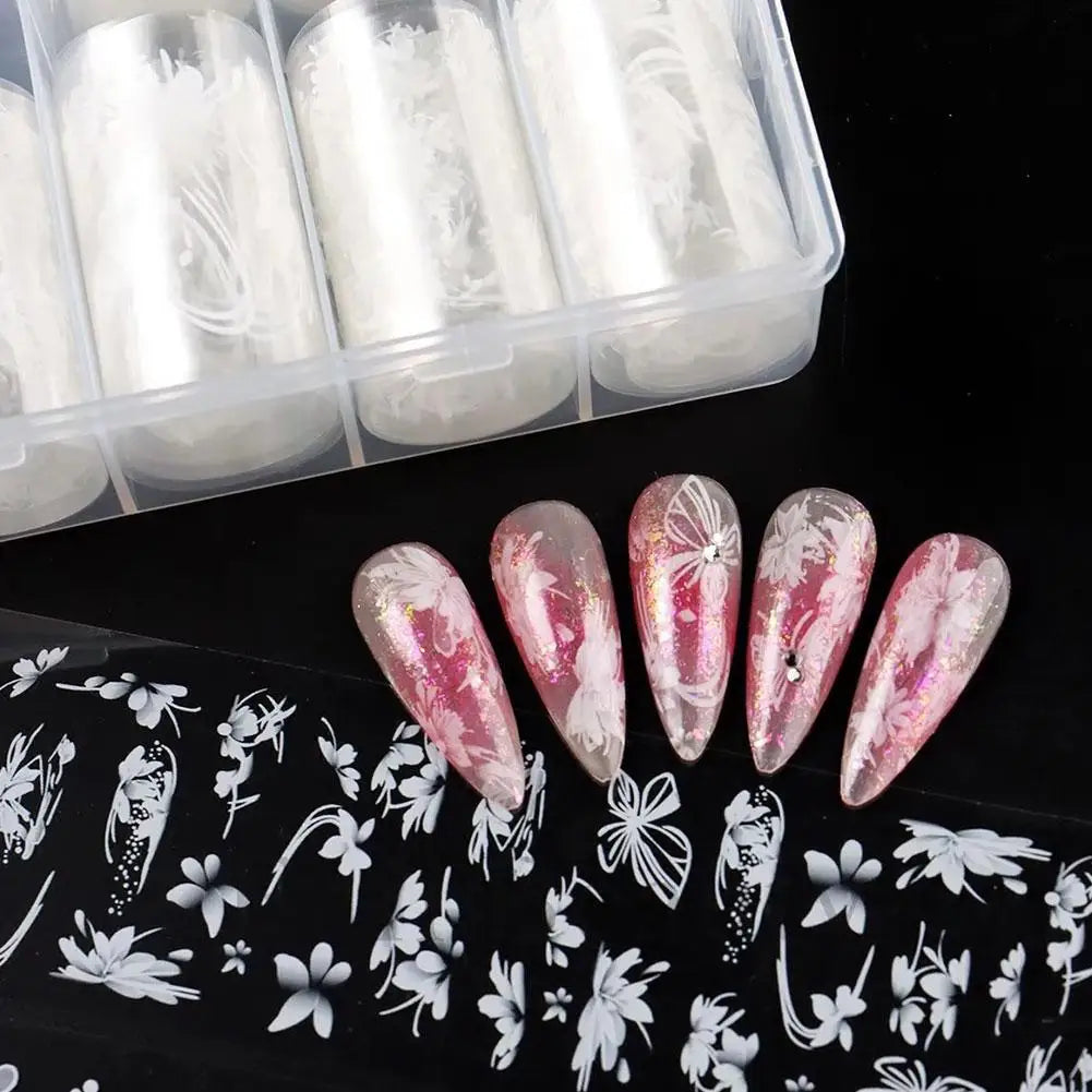 10-Pack Pink Plaid Nail Art Transfer Foils | DIY Manicure Decals Nail Transfer Foils QXL