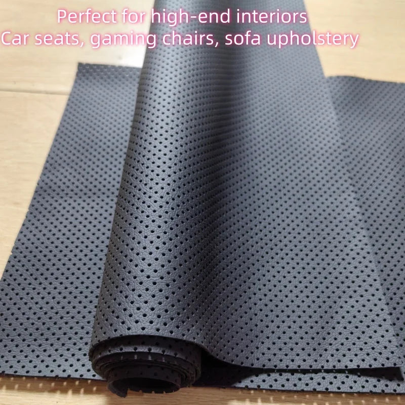 1.3mm Black Perforated Top Grain Cowhide Leather DIY Fabric Leather Craft Fabric QXL