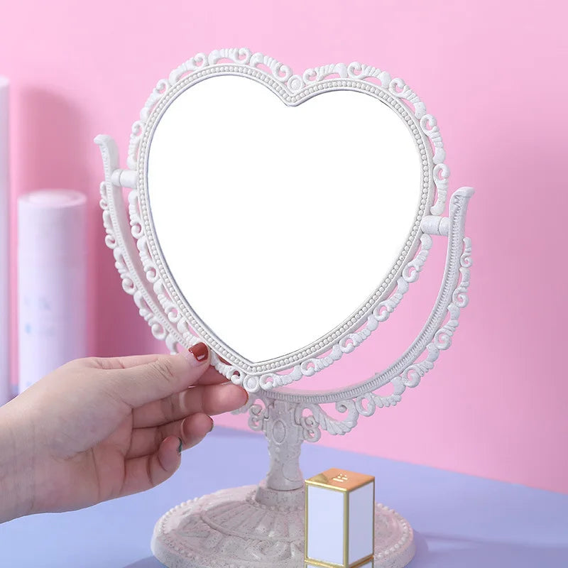 Double-Sided Vintage Rotating Makeup Mirror | Heart Oval Desktop Makeup Mirror QXL