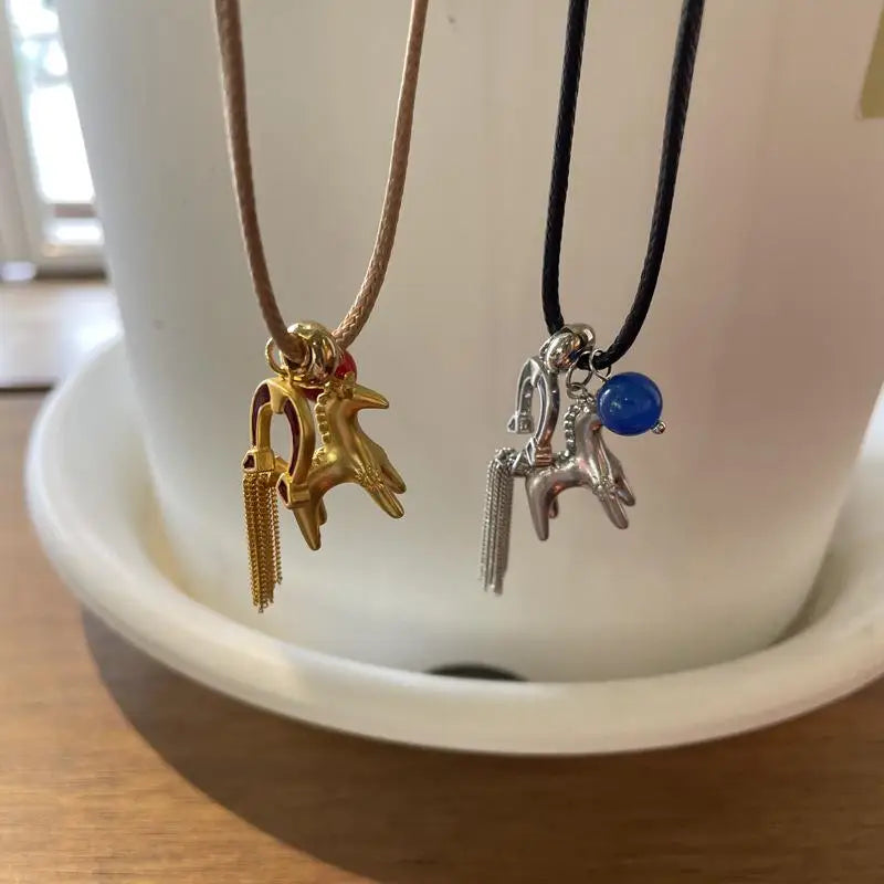 Horse Tassel Pendant Necklace | Y2K Wax Rope Choker Women Pendant Necklace QXL