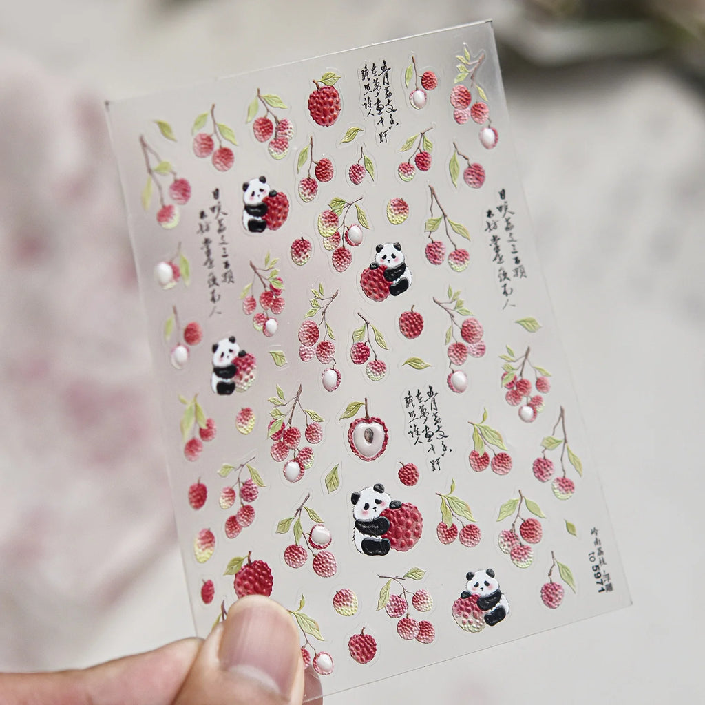 5D Embossed Nail Stickers – Panda, Litchi & Spring Decals Nail Art Stickers QXL