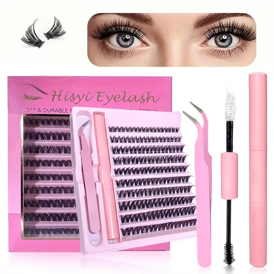 190-Pc 3D Cluster Lashes Kit | DIY Lash Extensions & Bond Seal Lash Extension Kit QXL