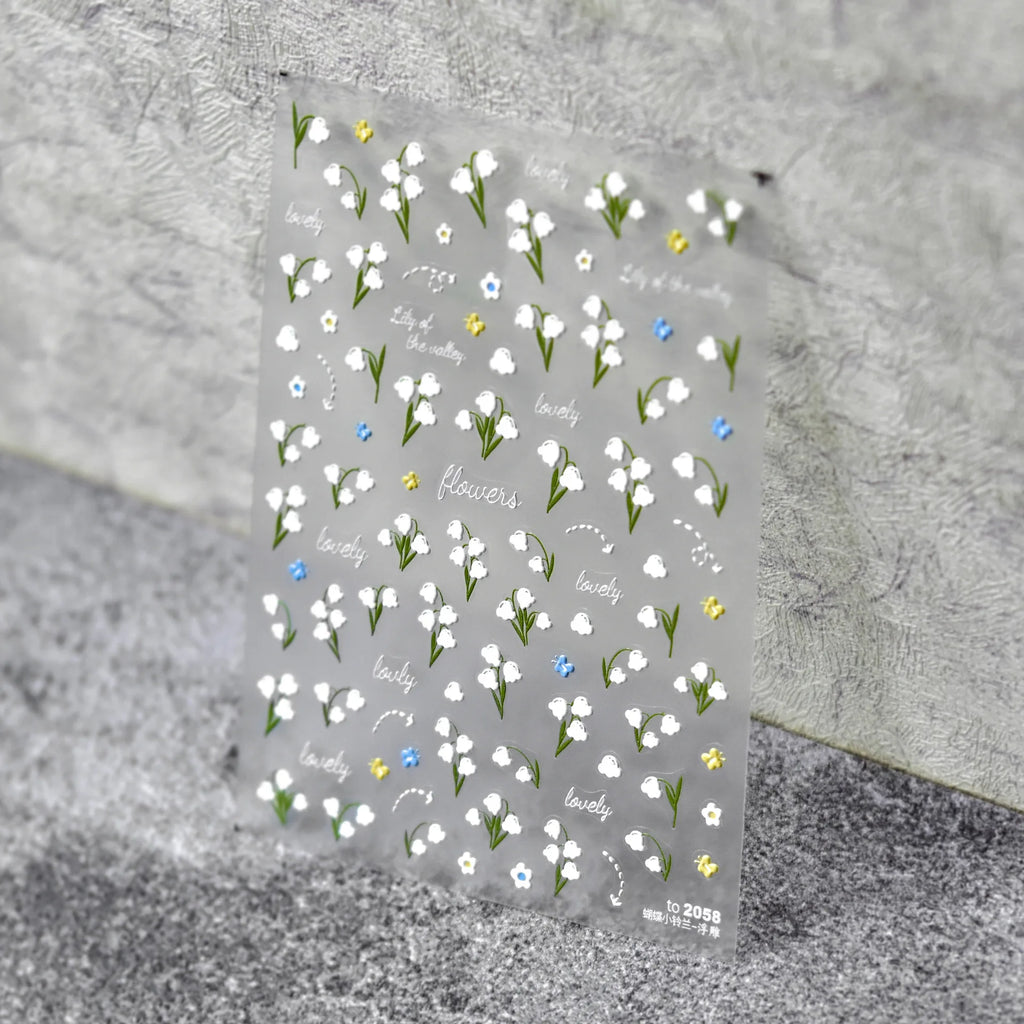 5D Embossed Lily of the Valley Nail Stickers | Floral Decals Nail Art Stickers QXL