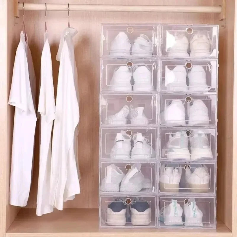 6-Pack Stackable Clear Shoe Boxes | Dustproof Sneaker Organizer Shoe Storage Boxes QXL