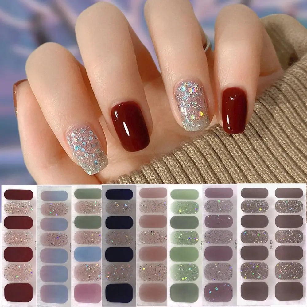 14-Tip Foil Gel Nail Stickers | Glitter Self-Adhesive Nail Wraps Gel Nail Stickers QXL