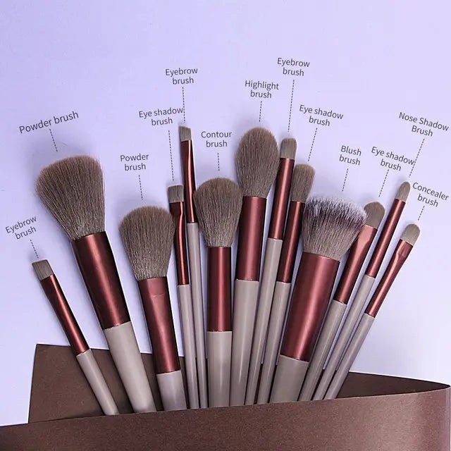 13-Piece Makeup Brush Set | Foundation, Eyeshadow & Blush Makeup Brush Set QXL As picture
