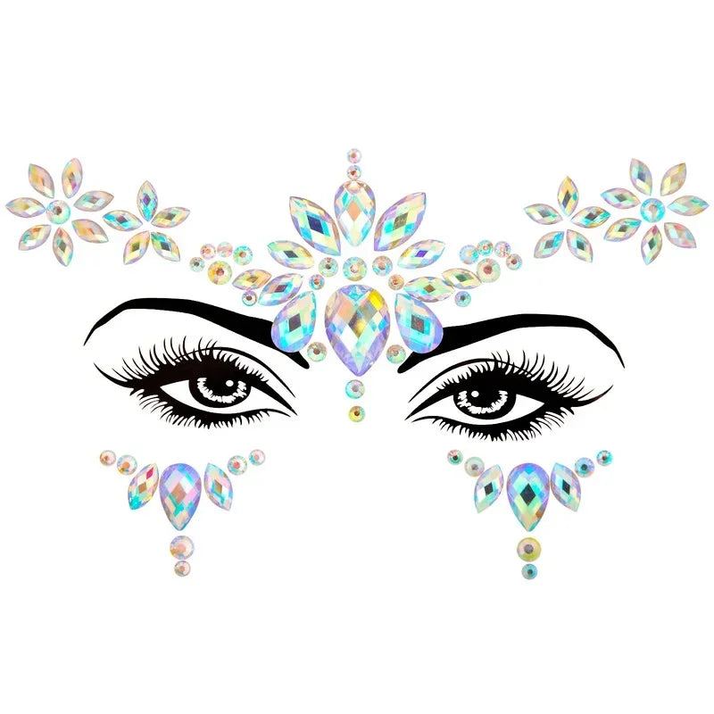 3D Glitter Rhinestone Face Jewel Stickers | Temporary Tattoos Temporary Face Gems QXL
