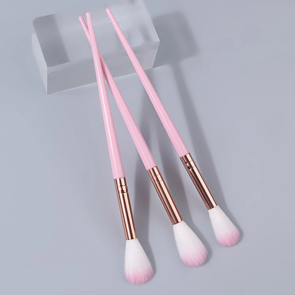 3-Pack Pink Highlighter Makeup Brushes | Rose Gold Ferrule Set Makeup Brush Set QXL