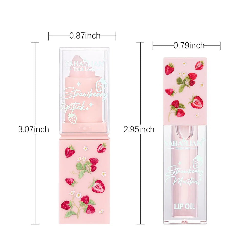 Strawberry Lip Balm & Lip Oil 2-Piece Moisturising Lip Care Set Lip Balm & Lip Oil Set QXL